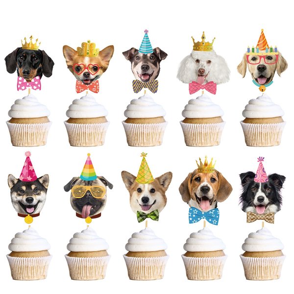 Wxiben Dog Birthday Party Decorations - 40PCS Dog Cupcake Toppers Cute Dogs Face Cake Toppers Dog Party Decor Pet Theme Birthday Party Decorations Supplies Puppy Party Cake Topper Decorations