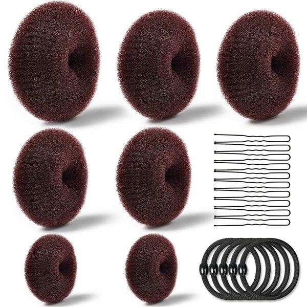 TsMADDTs Hair Bun Maker, Dount Bun Maker for Long Hair Ring Style Set with 7pcs Hair Bun Makers 5pcs Hair Elastic Bands 20pcs Hair Pins Dark Brown