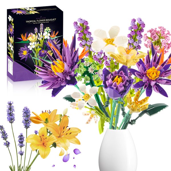 Flower Bouquet Building Set, 891PCS Creative DIY Flower Bouquet Set, Birds of Paradise and Water Lily Bouquet Building Sets for Home Office Decor for Adults, Gift for Mother's Day Valentine's Day