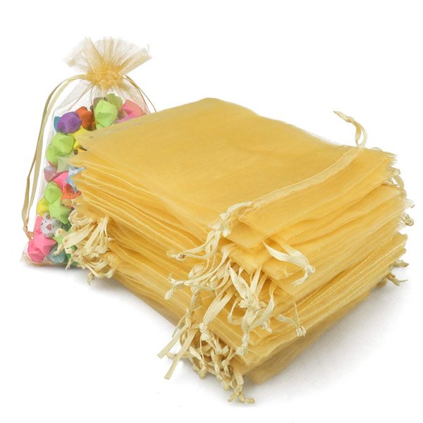 G2PLUS Organza Bags 4×6 Inches, 100PCS Gold Organza Gift Bags with Drawstring, Organza Mesh Jewelry Pouches, Sheer Candy Bags for Christmas, Wedding Party Favors