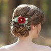 Fangsen Silver Wedding Red Rose Flower Hair Comb Boho Hair Accessory for Bridals