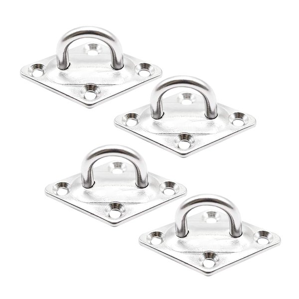MARINE CITY U-Shaped Pad Eye, Polished Finish Stainless Steel (2-3/8 x 1-1/2 inches), Durable, Corrosion-Resistant, Easy to Install for Marines, Boats, Ships, Kayaks, and Outdoor Use (Pack of 4)