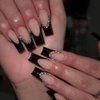 ANDGING French Tip Press on Nails Black Coffin Long Fake Nails with Glitter Rhinestone Design Glue on Nails for Women Acrylic False Nails Stick on Nails Manicure Press on Nail for Wedding 24Pcs B83