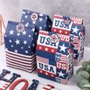 Whaline 36 Pack Patriotic Treat Bags with Tag Stickers American Flag USA Party Favor Bags Patriotic Candy Bags Red Blue Kraft Paper Gift Bags for Independence Day Party Supplies Gift Wrap
