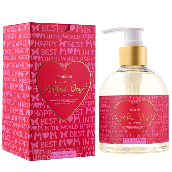 ROMIIE ZOI Mini Liquid Hand Soap for Mother's Day Gift Basket - Red Heart - Infused with Rose Scented Aroma - 260 ML / 8.7 FL OZ