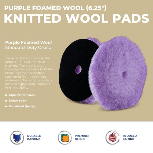 Wool Buffing Pad for Standard Duty Orbital (1 Pack, 6.25”), Premium Polishing Pads - Car Polishing Kit with Reduced Lint and Top Retention - Dense Foam Polisher Car Buffer Pads
