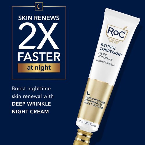 RoC Retinol Correxion Deep Wrinkle Anti-Aging Night Cream, Daily Face Moisturizer with Shea Butter, Glycolic Acid and Squalane, Skin Care Treatment, 1 Ounces (Packaging May Vary)