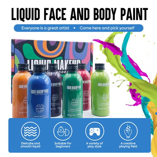 VIOLA HOUSE Makeup Liquid Face and Body Paint, Professional Water Based Face & Body, Makeup Special Effect for Adults, Kids, SFX Makeup Kit Cosplay Halloween (04 Red)