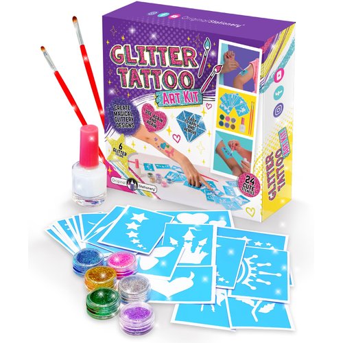 Original Stationery Glitter Tattoo Studio, Sparkly And Colorful Temporary Tattoos For Kids, Fabulous Toys for Girls and Great Birthday Gift Idea