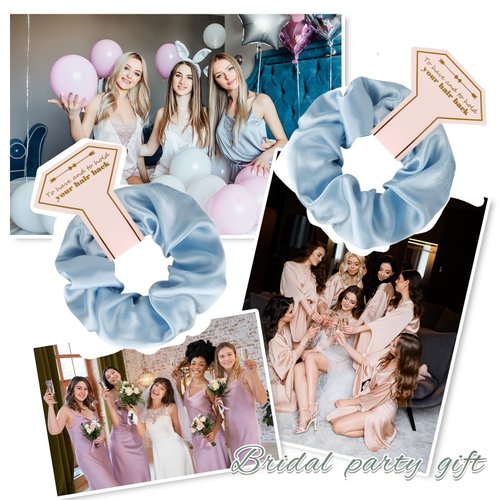 Loanzeg Satin Bridesmaid Scrunchies Bachelorette Hair Ties Set of 8 Bridal Shower No Damage Hairties ideas Gift for Wedding Party Favors Bridesmaid Proposal Gifts (8pcs White&Dusty Blue)