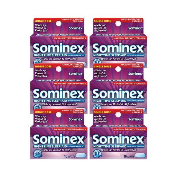 Sominex Nighttime Sleep-Aid Caplets, Maximum Strength (16 Count (Pack of 6))