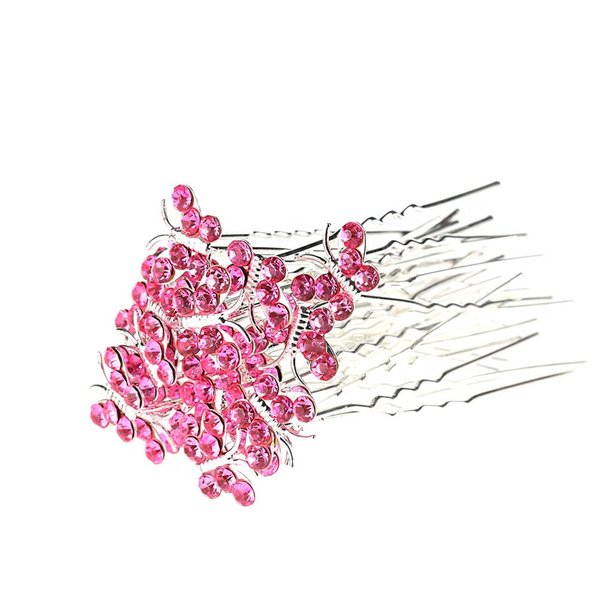 AKOAK 20 Pcs U-shaped Butterfly Rhinestone Hair Clip Crystal Hair Accessories Rhinestone Wedding Hair Clip for Bridal Wedding Party Girls (Pink)