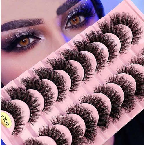 HBZGTLAD New 10 Pairs Natural Thick False Eyelashes Fake Lashes Long Makeup 3d Mink Lashes Extension Eyelash Mink Eyelashes for Beauty (W024)