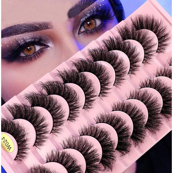 HBZGTLAD New 10 Pairs Natural Thick False Eyelashes Fake Lashes Long Makeup 3d Mink Lashes Extension Eyelash Mink Eyelashes for Beauty (W024)