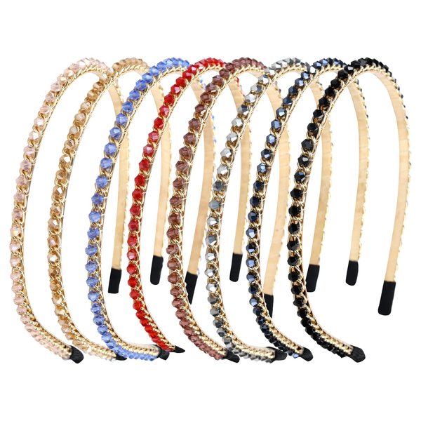 Dizila 8 Pack Decorative Sparkly Rhinestone Crystal Headbands Hair Hoops Elastic Hairbands Headpieces Accessories for Women Girls
