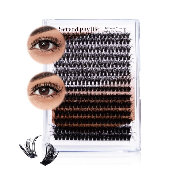 Serendipity Life Fluffy Lash Clusters 40D+60D,280pcs Individual Lash Clusters,10-18mm DIY Flat Lash,D Curl Wispy Individual Lashes.