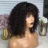 Short Bob Curly Human Hair Wigs with Bangs Wear and Go Glueless None Lace Front Human Hair Wigs for Black Women 180% Density Brazilian Unprocessed Virgin Kinky Curly Fringe Bang Wig Human Hair 14 inch