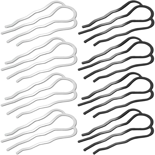 8 Pieces Metal Hair Fork Clip Hair Side Combs Teeth Hair Pins for Updo Buns 4 Prong Hair Updo U-Shape Hair Sticks for Women Hair Styling Tool Accessories (Black & Silver)
