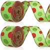 Tatuo 2 Rolls Christmas Wired Ribbon Christmas Glitter Burlap Ribbon Green Red Polka Dot Ribbon Christmas Tree Decoration DIY Craft Bows Wreath(Green Base, 1.5 Inch x 6 Yard Per Roll)