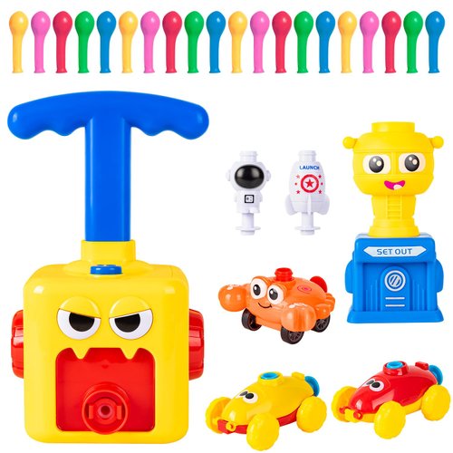 TODKISS Balloon Launcher Toy Set, Balloon Pump Rocket Launcher with 20 Balloons and 2 Balloon Powered Car Toys, Spaceship Toy, Astronaut Figure, Crab Race Car Toy for Kids 3 4 5 6 7 Years Gifts