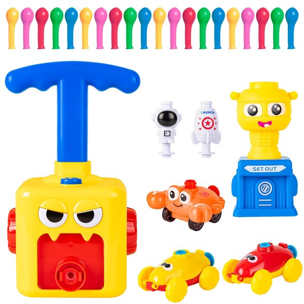 TODKISS Balloon Launcher Toy Set, Balloon Pump Rocket Launcher with 20 Balloons and 2 Balloon Powered Car Toys, Spaceship Toy, Astronaut Figure, Crab Race Car Toy for Kids 3 4 5 6 7 Years Gifts