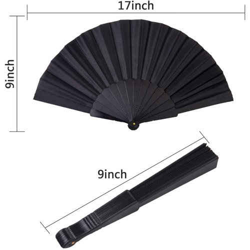 HUNANBANG 1 Dozen 12 Pieces Folding Hand Fans Church Wedding Gift, Party Favors, DIY Decoration Gift Size9 Wholesale 12pack (Black)