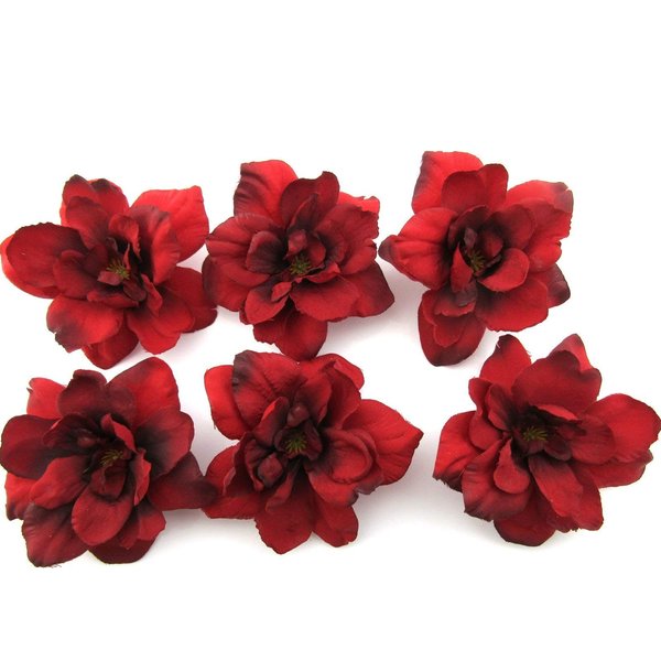 6 pc Lot Red Apple Blossom Silk Flower Hair Clips