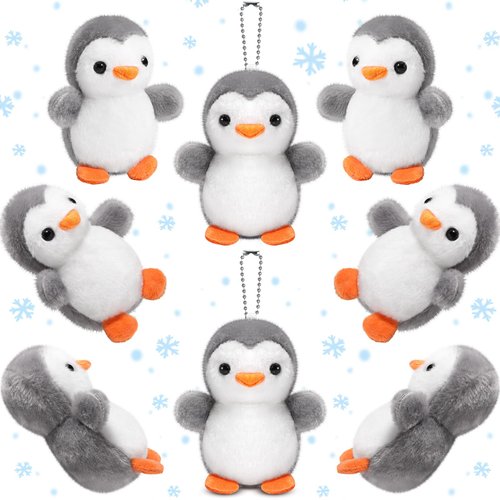Skylety 8 Pcs 4 Inch Small Plush Penguin Keychain Penguin Stuffed Animal Bulk Cute Small Stuffed Penguin Hanging Penguin Pendant Felt Penguin Party Favors for Kids Winter Birthday Decor Gift (Grey)