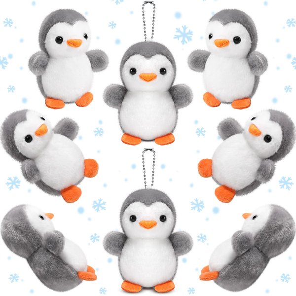 Skylety 8 Pcs 4 Inch Small Plush Penguin Keychain Penguin Stuffed Animal Bulk Cute Small Stuffed Penguin Hanging Penguin Pendant Felt Penguin Party Favors for Kids Winter Birthday Decor Gift (Grey)