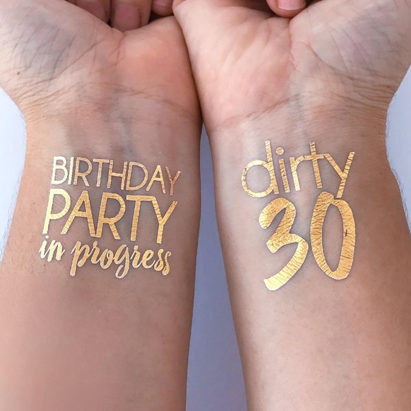 Tats4now / Dirty 30 gold temporary tattoo party favors / 30th bday decorations/cheers to 30 / talk 30 to me/milestone bday