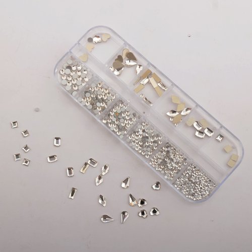 Eseres Nail Art Rhinestones Mixed Size Multi-Shape Crystals for Nail Designs Flatback Round Beads White Rhinestone for Nail Art Craft
