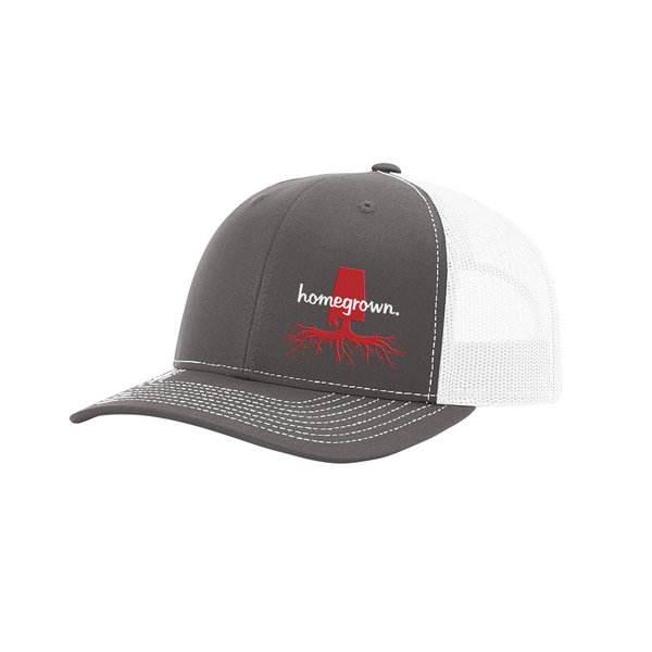 Heritage Pride Men's Homegrown Roots State Pride Embroidered Charcoal with White Mesh Back Trucker Hat-Alabama
