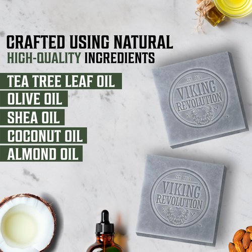 Viking Revolution Tea Tree Natural Soap for Men - Mens Soap Bar with Essential Oils Cold Pressed Bar Soap for Men - Nourishing Mens Bar Soap with Coconut Oil, Shea Oil, Almond Oil (2 Pack)