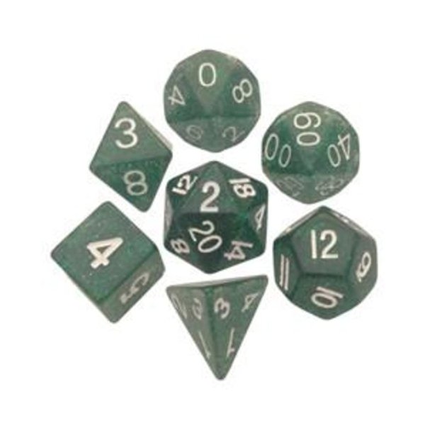 Polyhedral 7 Die Set Resin Dice: Ethereal Green with White Numbers
