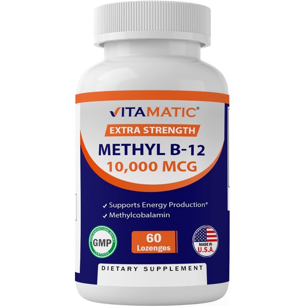 Vitamatic Methyl B12 (Methylcobalamin) 10,000 mcg 60 Lozenges - Superior Source of Vitamin B12