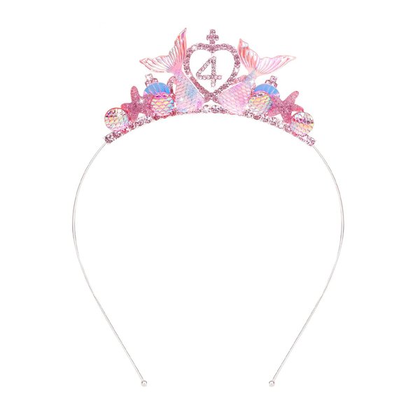 BAHABY Little Mermaid Birthday Decorations 4th Birthday Girl Headband Mermaid Party Favors Mermaid Rhinestone Hair Accessories for Girls- Pink