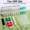Teenitor Short Oval Press On Nails With Designs, Short Oval Nails Green Marble Press On Nails Cute Designs Glue On Nails, 24pcs Reusable Short Acrylic Fake Nails with Glue, Prep Pad, Mini File