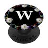 Cell Phone Pop Out Holder,Black White Daisy Flower Letter W PopSockets Grip and Stand for Phones and Tablets