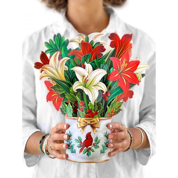 Freshcut Paper Pop Up Cards, Winter Joy, 12 Inch Life Sized Forever Flower Bouquet 3D Popup Greeting Cards, Christmas Cards, Holiday Gift Cards with Note Card and Envelope