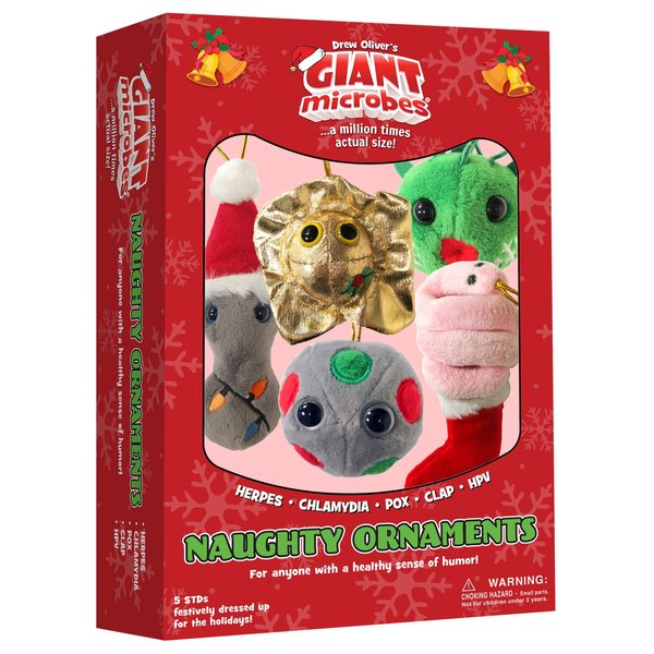 GIANTmicrobes Naughty Ornaments Gift Box, decorate with herpes, chlamydia and STIs, science ornaments, quirky Christmas ornaments, secret Santa gifts