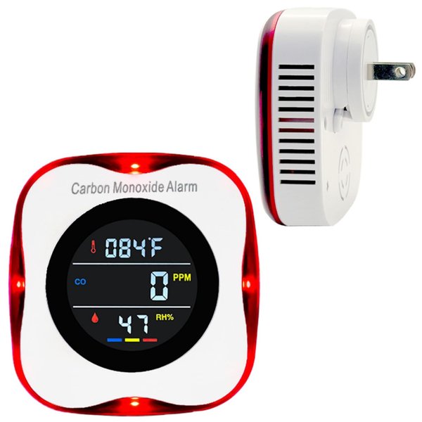 CHENGHEM Plug in Carbon Monoxide Detector, CO Detector with LCD Temperature and Humidity Display, 3-in-1 Portable Carbon Monoxide Detector for Travel,Homes Offices RV Hotel (1Pack)