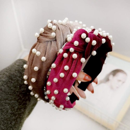 1Pc Navy Blue Vintage Twisted Faux Pearl Beading Women Hair Hoop Wide Velvet Headband Headwear Nail Pearl Velvet Knotted,Fashion Headbands,Women's Fashion Headbands Beauty and Personal Care,Hair Care