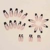 Foccna Black Press on Nails Long French 3D Flower Fake Nails Coffin Glossy False Nail Tips Artificial Nails Finger Manicure for Women and Girls,24pcs