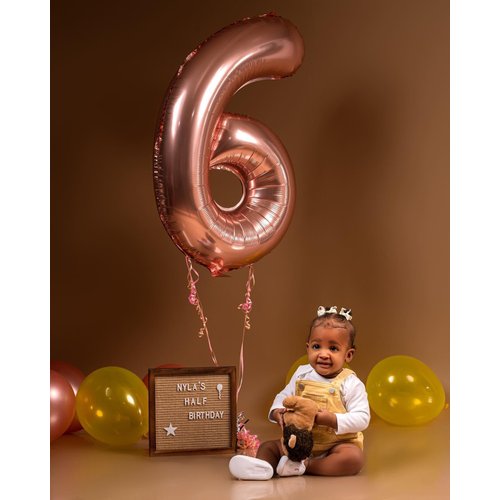 Rose Gold 6 Balloon, Number Balloons 40 Inch, 6th Balloons for Birthday Decorations, Rose Gold Party Supplies 6 Birthday Balloon, Number 6 Balloon