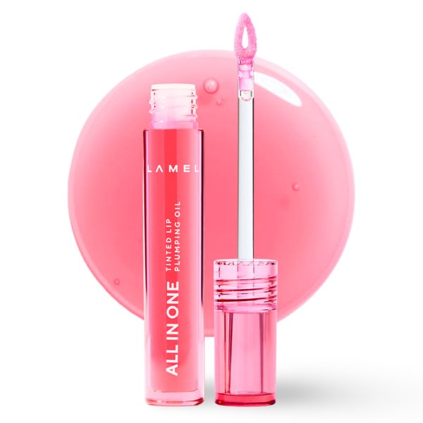 Lamel All-in-One Lip Oil - Lightweight, Tinted, Plumping, Hydrating Lip Gloss - Lip Balm for Day & Night Use, Long-Lasting Lip Stain, Lip Glow Oil, No-Sticky Gloss, Lip Plumper Tint - Peachy №401