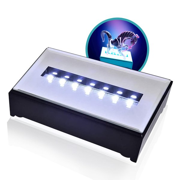 ASENTE 7 LED Light Base for Glass Art - White Light LED Display Base - LED Base Lights for Crystals - Lighted Display Stand w/ Mirror Top for More Dimension