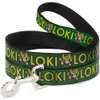 Buckle-Down Dog Leash Kawaii Loki Standing Pose Text Green Yellow 6 Feet Long 1.0 Inch Wide, Multi Color (DL-WTH024-1.0-6FT)