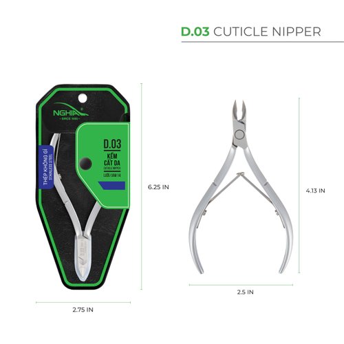 NGHIA Cuticle Nipper - D-03 JAW 12 | Stainless Steel | Durable and Sharp | Ergonomic Design | Grey Plated | Ideal for Salons and Home Use