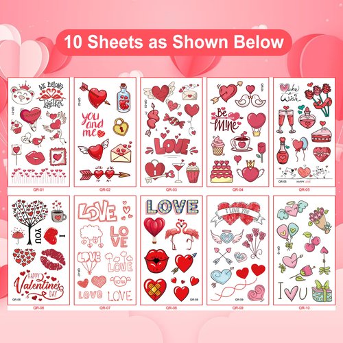 Valentines Day Temporary Tattoos for Kids，Valentine Party Favors, Valentines Gifts for for Classroom Boys Girls School Class Party Favors