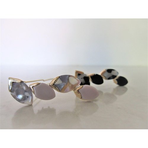 Generic Small polished stone gold hair barrette clip for fine thin hair (Primary color: Black), 1 Count (Pack of 1)